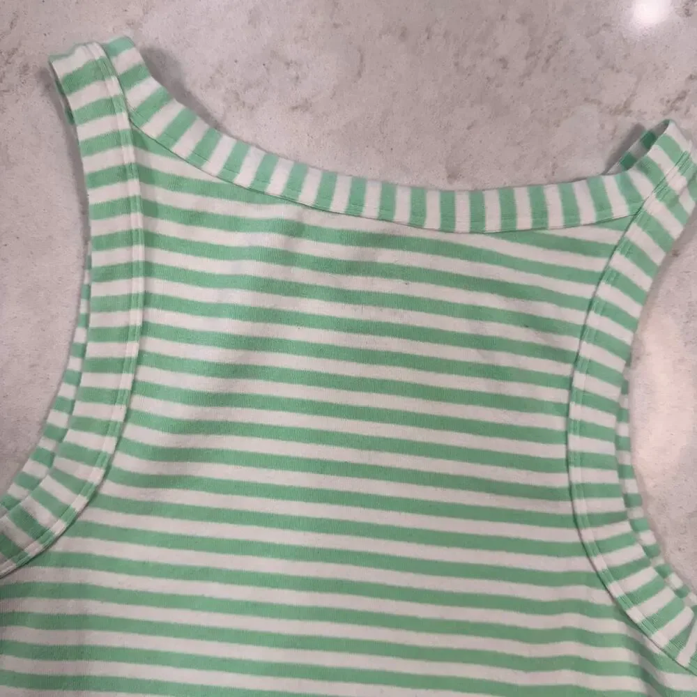 Maeve Cotton Tank Top Green & White Striped Women's XL French Coastal Spring - Picture 12 of 12